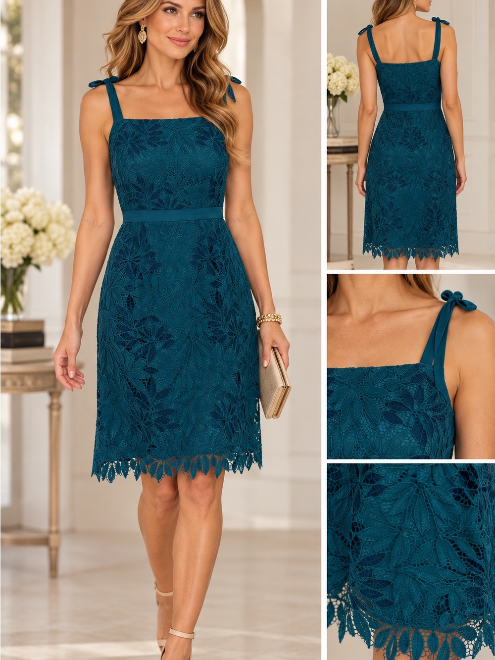 Lilly Pulitzer Teal Lace Midi Dress with Tie Straps